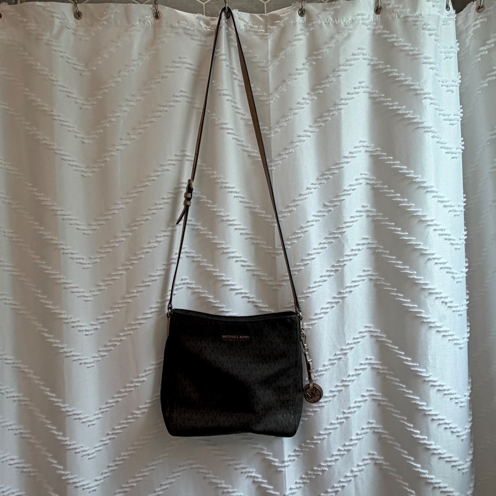 Michael Kors Brown Signature Logo Crossbody Bag Gold Tone Hardware Messenger